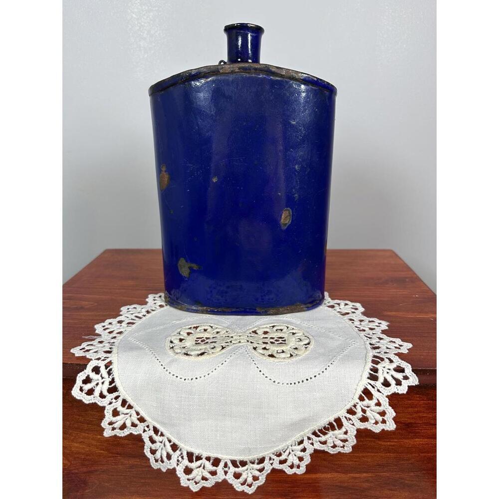 Vintage Enamel Blue Cobalt Military Water Bottle Flask